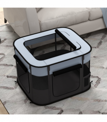 PawHut Portable Dog Pen for Puppies, Rabbits, Kittens, Guinea Pigs - Grey