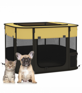 PawHut Portable Dog Pen for Puppies, Rabbits, Kittens, Guinea Pigs - Yellow