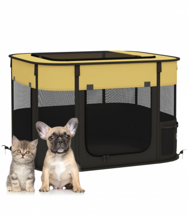 PawHut Portable Dog Pen for Puppies, Rabbits, Kittens, Guinea Pigs - Yellow