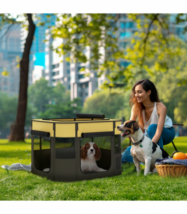 PawHut Portable Dog Pen for Puppies, Rabbits, Kittens, Guinea Pigs - Yellow