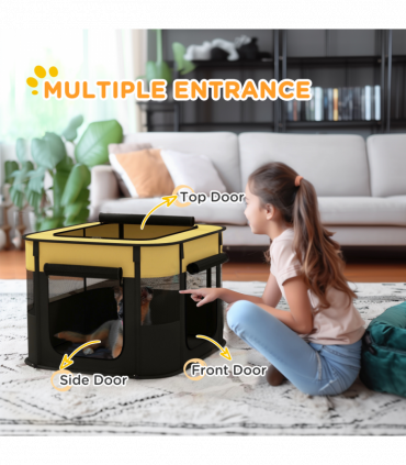PawHut Portable Dog Pen for Puppies, Rabbits, Kittens, Guinea Pigs - Yellow