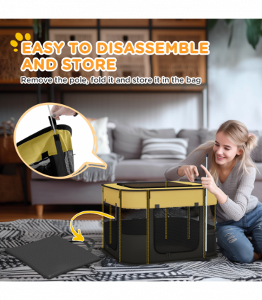 PawHut Portable Dog Pen for Puppies, Rabbits, Kittens, Guinea Pigs - Yellow