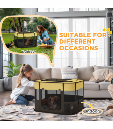 PawHut Portable Dog Pen for Puppies, Rabbits, Kittens, Guinea Pigs - Yellow