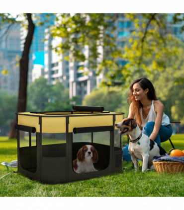 PawHut Portable Dog Pen for Puppies, Rabbits, Kittens, Guinea Pigs - Yellow