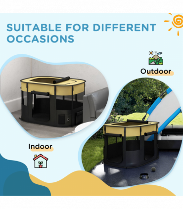 PawHut Portable Dog Pen for Puppies, Rabbits, Kittens, Guinea Pigs - Yellow