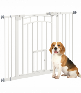 PawHut Pressure Fit Safety Gate, Dog Gate w/ Small Cat Door, 74-100cm Openings