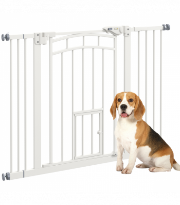 PawHut Pressure Fit Safety Gate, Dog Gate w/ Small Cat Door, 74-100cm Openings