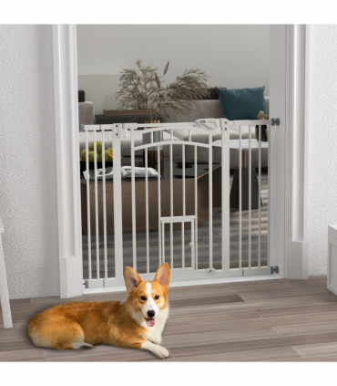 PawHut Pressure Fit Safety Gate, Dog Gate w/ Small Cat Door, 74-100cm Openings