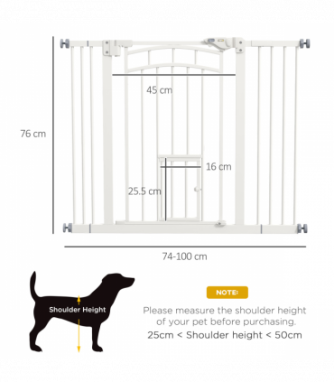 PawHut Pressure Fit Safety Gate, Dog Gate w/ Small Cat Door, 74-100cm Openings
