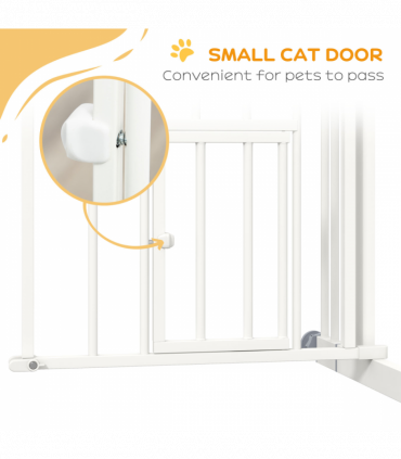 PawHut Pressure Fit Safety Gate, Dog Gate w/ Small Cat Door, 74-100cm Openings