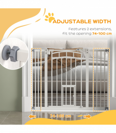 PawHut Pressure Fit Safety Gate, Dog Gate w/ Small Cat Door, 74-100cm Openings