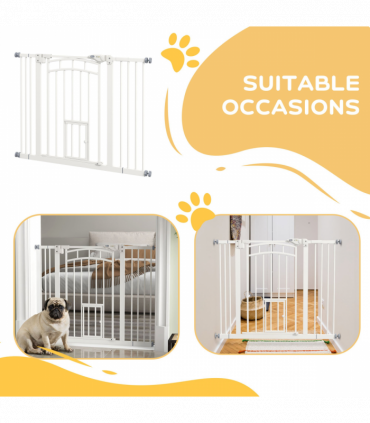 PawHut Pressure Fit Safety Gate, Dog Gate w/ Small Cat Door, 74-100cm Openings