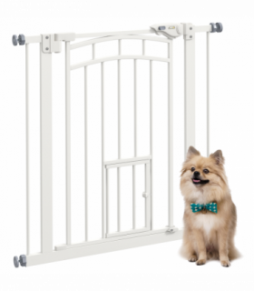 PawHut Pressure Fit, Safety Gate Dog Gate w/ Small Cat Door Opening, 74-80cm