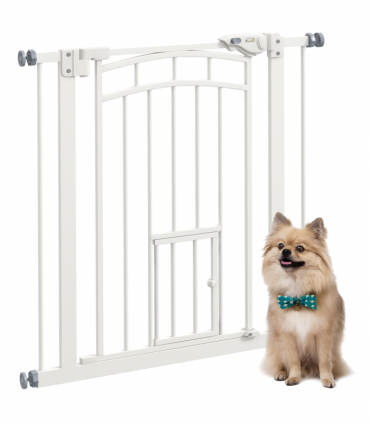 PawHut Pressure Fit, Safety Gate Dog Gate w/ Small Cat Door Opening, 74-80cm