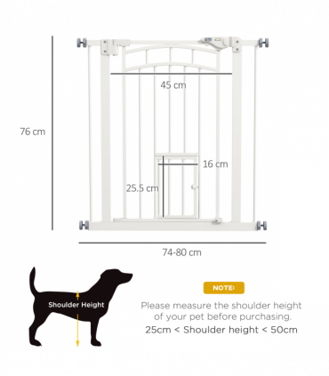PawHut Pressure Fit, Safety Gate Dog Gate w/ Small Cat Door Opening, 74-80cm
