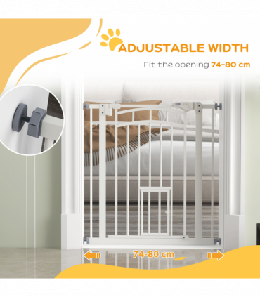 PawHut Pressure Fit, Safety Gate Dog Gate w/ Small Cat Door Opening, 74-80cm