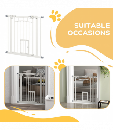 PawHut Pressure Fit, Safety Gate Dog Gate w/ Small Cat Door Opening, 74-80cm