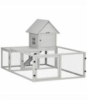 PawHut Rabbit Hutch Guinea Pig Cage w/ Slide-Out Tray, Fenced Area