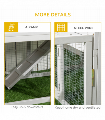 PawHut Rabbit Hutch Guinea Pig Cage w/ Slide-Out Tray, Fenced Area