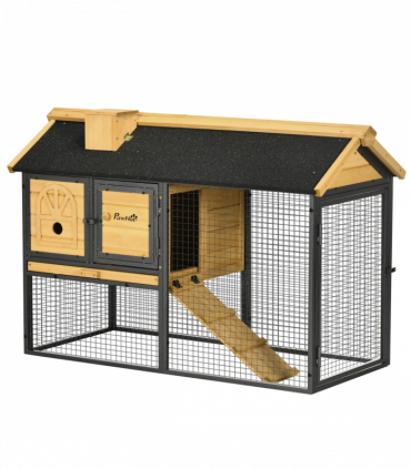 PawHut Rabbit Hutch Outdoor Bunny Cage w/ Run, Removable Tray 120 x 55.5 x 80cm