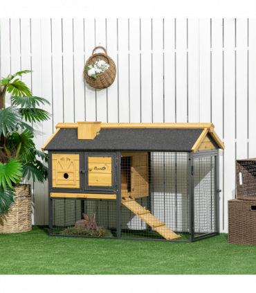 PawHut Rabbit Hutch Outdoor Bunny Cage w/ Run, Removable Tray 120 x 55.5 x 80cm