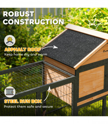 PawHut Rabbit Hutch Outdoor with Steel Run Removable Plastic Tray Natural