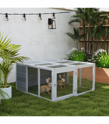 PawHut Rabbit Hutch Small Animal Guinea Pig House with Openable Roof Grey