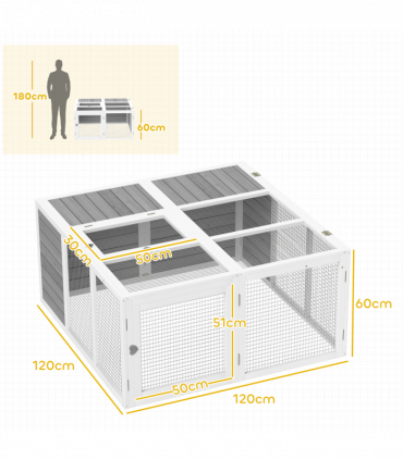 PawHut Rabbit Hutch Small Animal Guinea Pig House with Openable Roof Grey