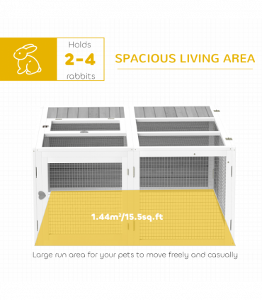 PawHut Rabbit Hutch Small Animal Guinea Pig House with Openable Roof Grey