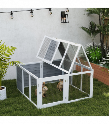 PawHut Rabbit Hutch Small Animal Guinea Pig House with Openable Roof Grey