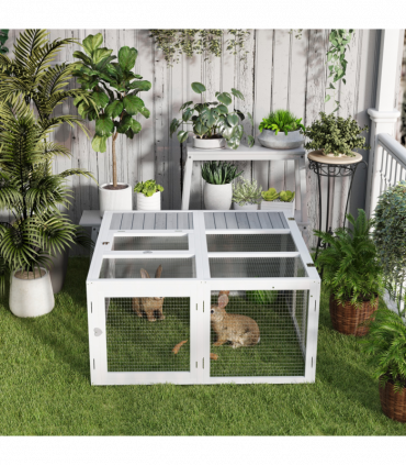 PawHut Rabbit Hutch Small Animal Guinea Pig House with Openable Roof Grey