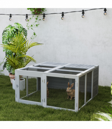 PawHut Rabbit Hutch Small Animal Guinea Pig House with Openable Roof Grey