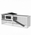 PawHut Rabbit Hutch and Run Outdoor w/ Sliding Tray Hay Rack Ramp, 156x58x68cm