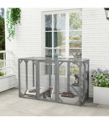 PawHut Rabbit Hutch, 2-Tier Guinea Pig Hutch, w/ Two Runs, Pull-Out Tray