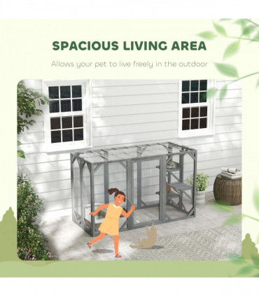 PawHut Rabbit Hutch, 2-Tier Guinea Pig Hutch, w/ Two Runs, Pull-Out Tray