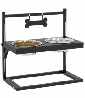 PawHut Raised Dog Bowl w/ Adjustable Height Stand for Small Medium Large Dogs