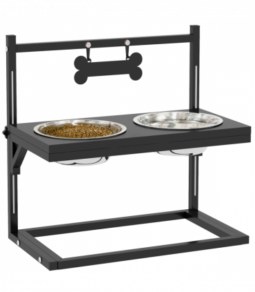 PawHut Raised Dog Bowl w/ Adjustable Height Stand for Small Medium Large Dogs