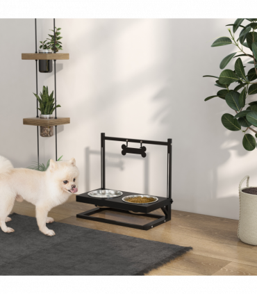 PawHut Raised Dog Bowl w/ Adjustable Height Stand for Small Medium Large Dogs