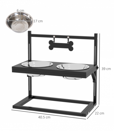 PawHut Raised Dog Bowl w/ Adjustable Height Stand for Small Medium Large Dogs