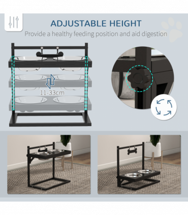 PawHut Raised Dog Bowl w/ Adjustable Height Stand for Small Medium Large Dogs