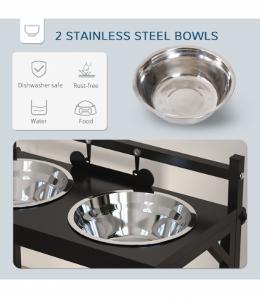 PawHut Raised Dog Bowl w/ Adjustable Height Stand for Small Medium Large Dogs