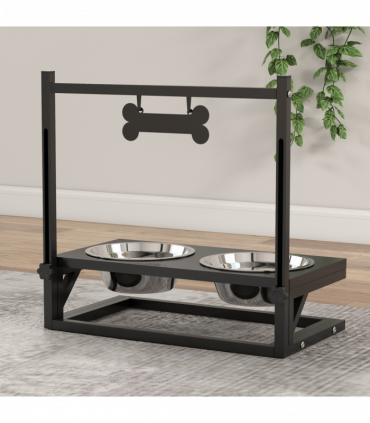 PawHut Raised Dog Bowl w/ Adjustable Height Stand for Small Medium Large Dogs