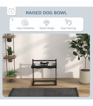 PawHut Raised Dog Bowl w/ Adjustable Height Stand for Small Medium Large Dogs
