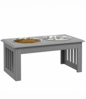 PawHut Raised Dog Bowls Pet Feeder Raised Elevated Stainless Steel Food Grey