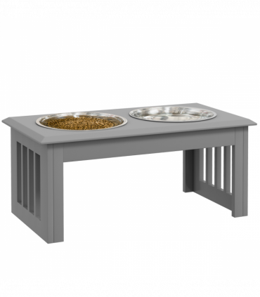 PawHut Raised Dog Bowls Pet Feeder Raised Elevated Stainless Steel Food Grey