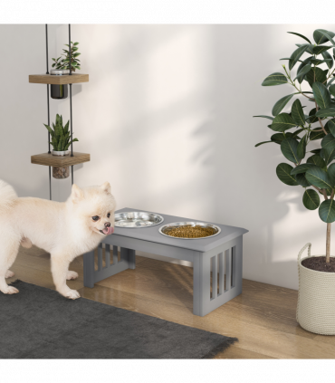 PawHut Raised Dog Bowls Pet Feeder Raised Elevated Stainless Steel Food Grey