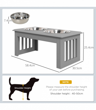 PawHut Raised Dog Bowls Pet Feeder Raised Elevated Stainless Steel Food Grey