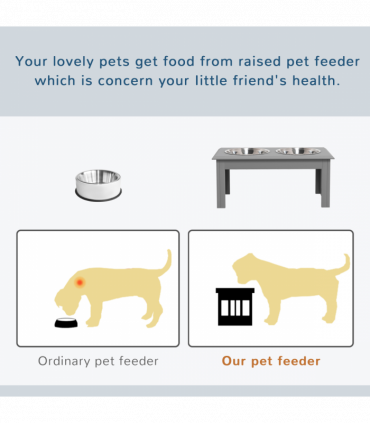 PawHut Raised Dog Bowls Pet Feeder Raised Elevated Stainless Steel Food Grey