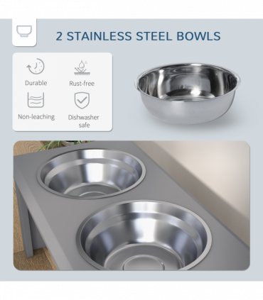 PawHut Raised Dog Bowls Pet Feeder Raised Elevated Stainless Steel Food Grey