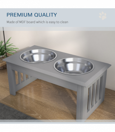 PawHut Raised Dog Bowls Pet Feeder Raised Elevated Stainless Steel Food Grey